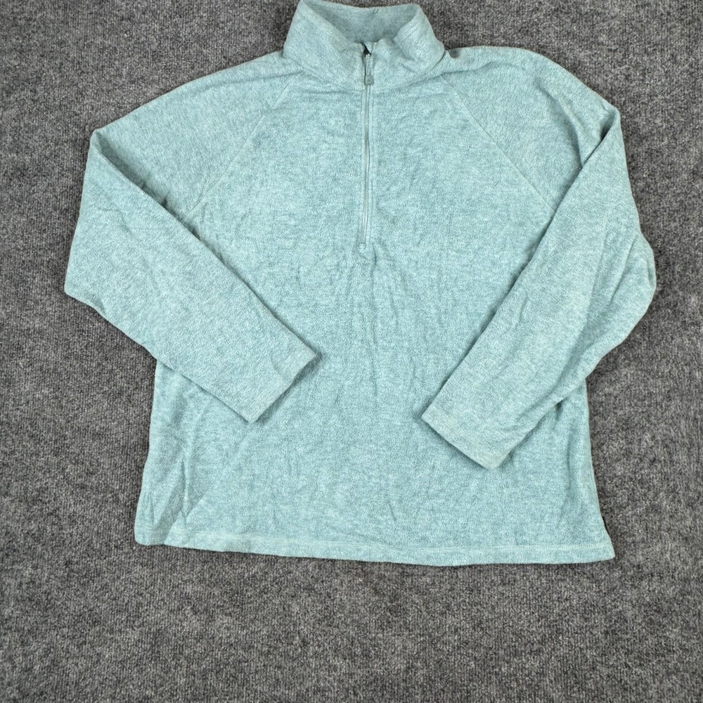 Eddie Bauer Fleece Pullover Womens XL Green Quarter Zip Soft Raglan Long Sleeve